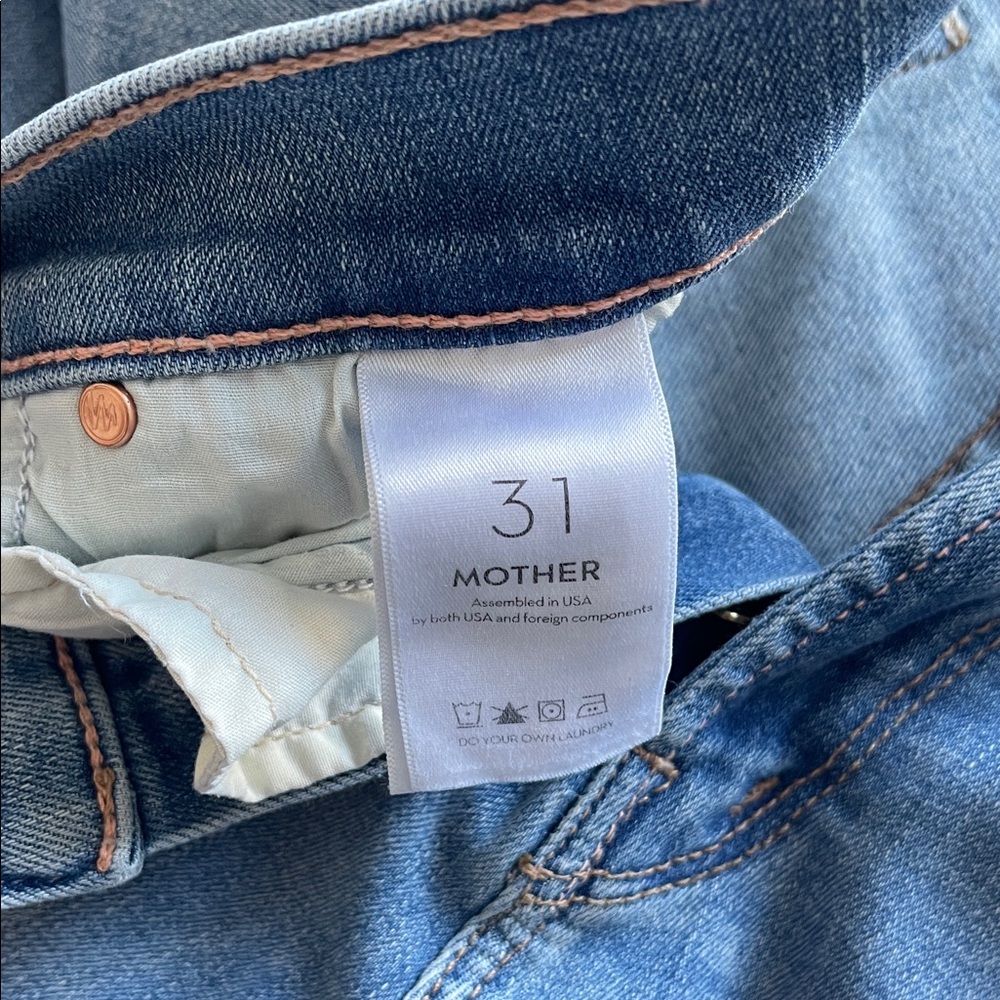 Mother Mid Rise Dazzler Ankle Fray Jeans Weekend Kittens Wash Distressed Jeans - Picture 11 of 16
